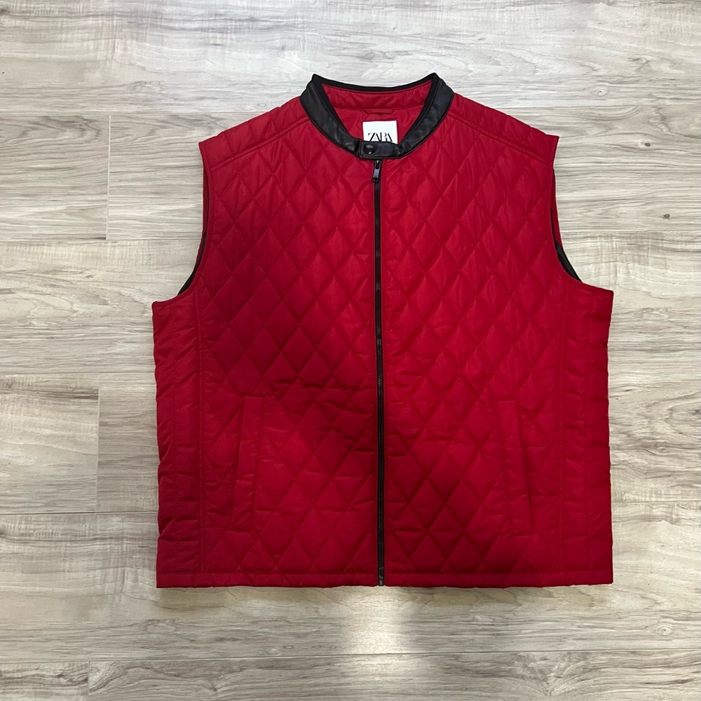 Zara Red Quilted Vest with Black Trim